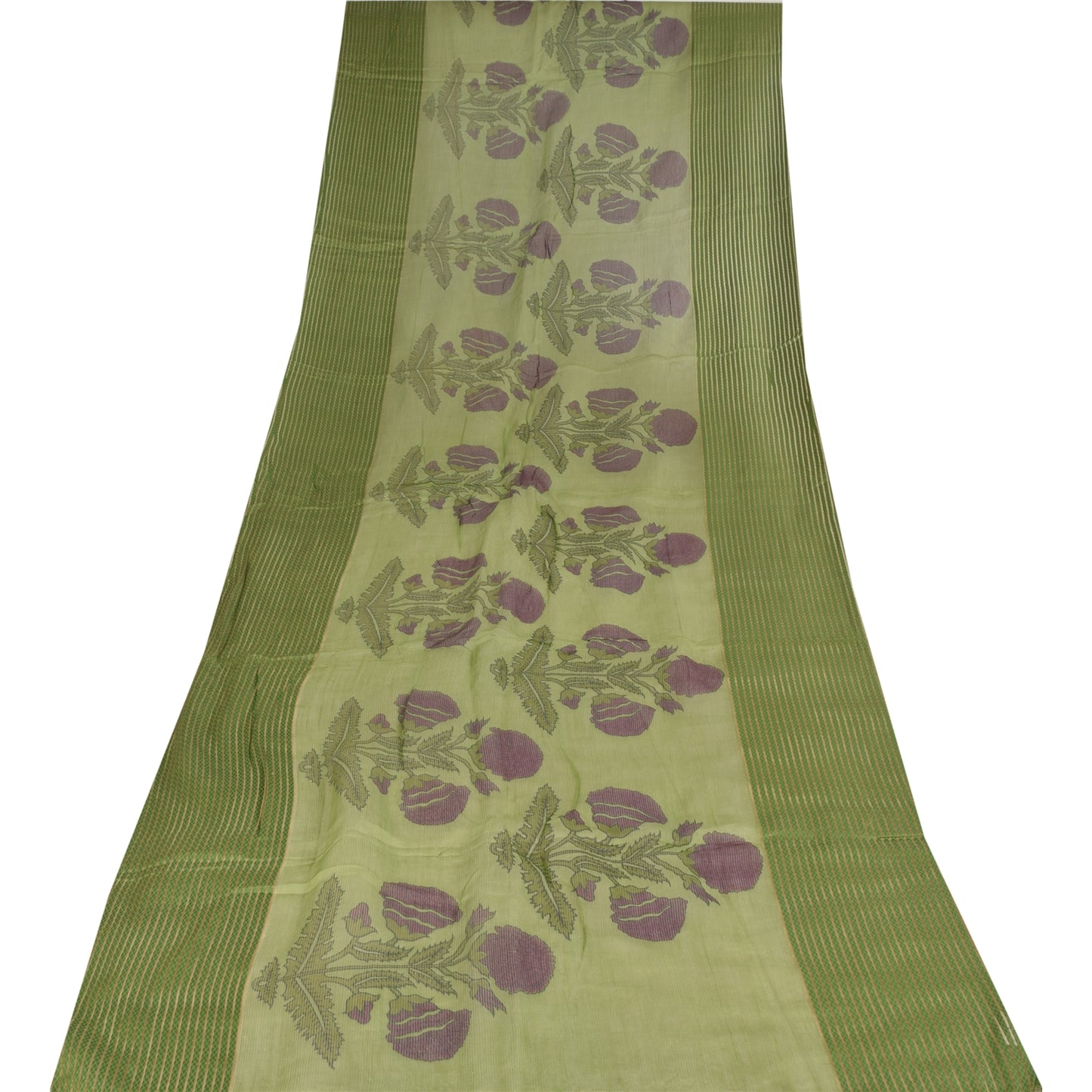 Sanskriti Vintage Green Dupatta Long Stole Pure Cotton Printed Woven Wrap Hijab