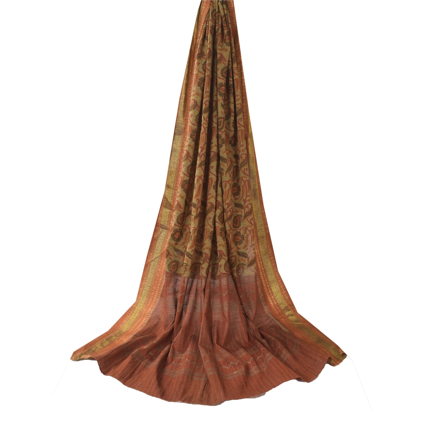 Sanskriti Vintage Beige Dupatta Long Stole Pure Cotton Printed Woven Wrap Hijab