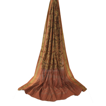 Sanskriti Vintage Beige Dupatta Long Stole Pure Cotton Printed Woven Wrap Hijab