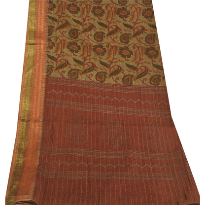 Sanskriti Vintage Beige Dupatta Long Stole Pure Cotton Printed Woven Wrap Hijab