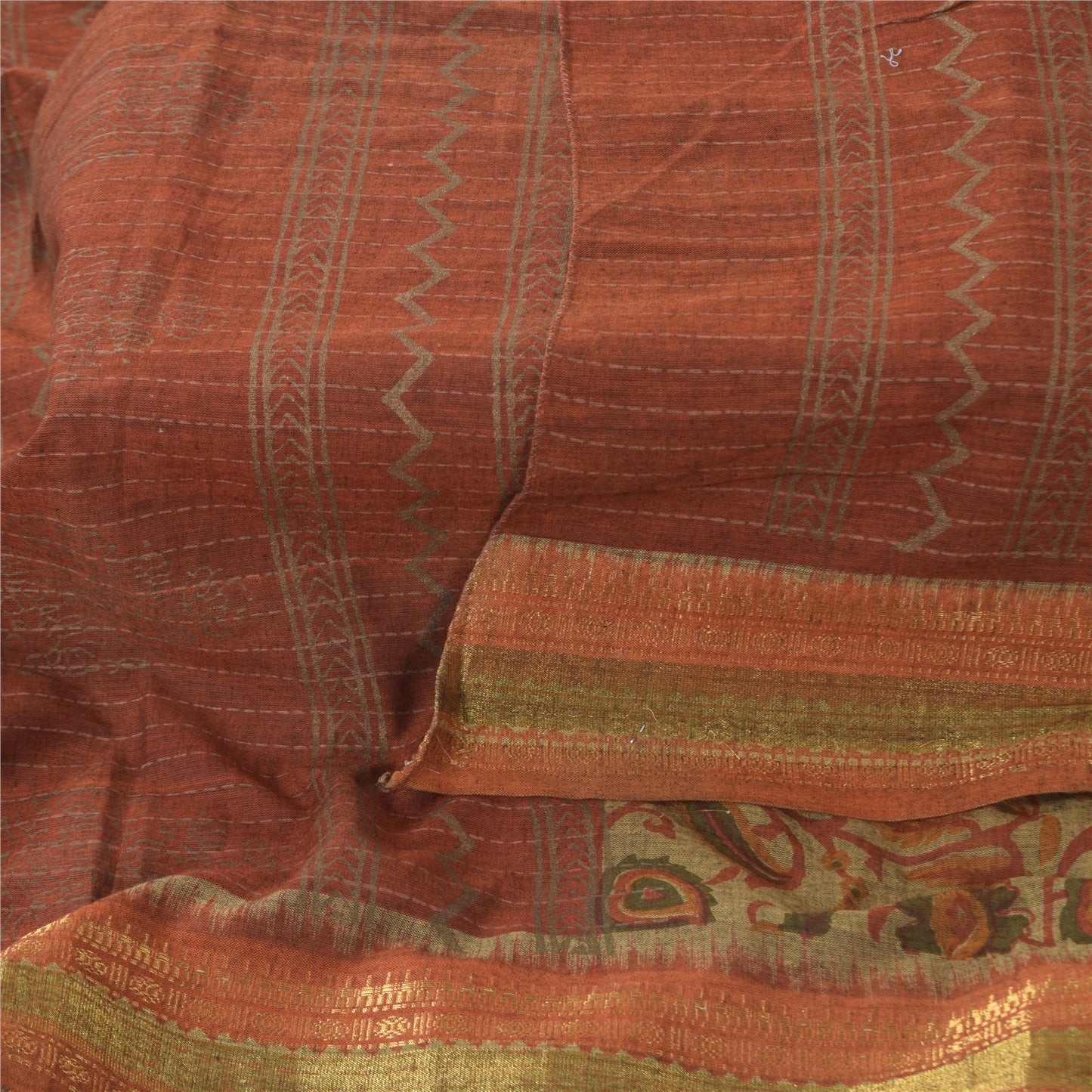 Sanskriti Vintage Beige Dupatta Long Stole Pure Cotton Printed Woven Wrap Hijab