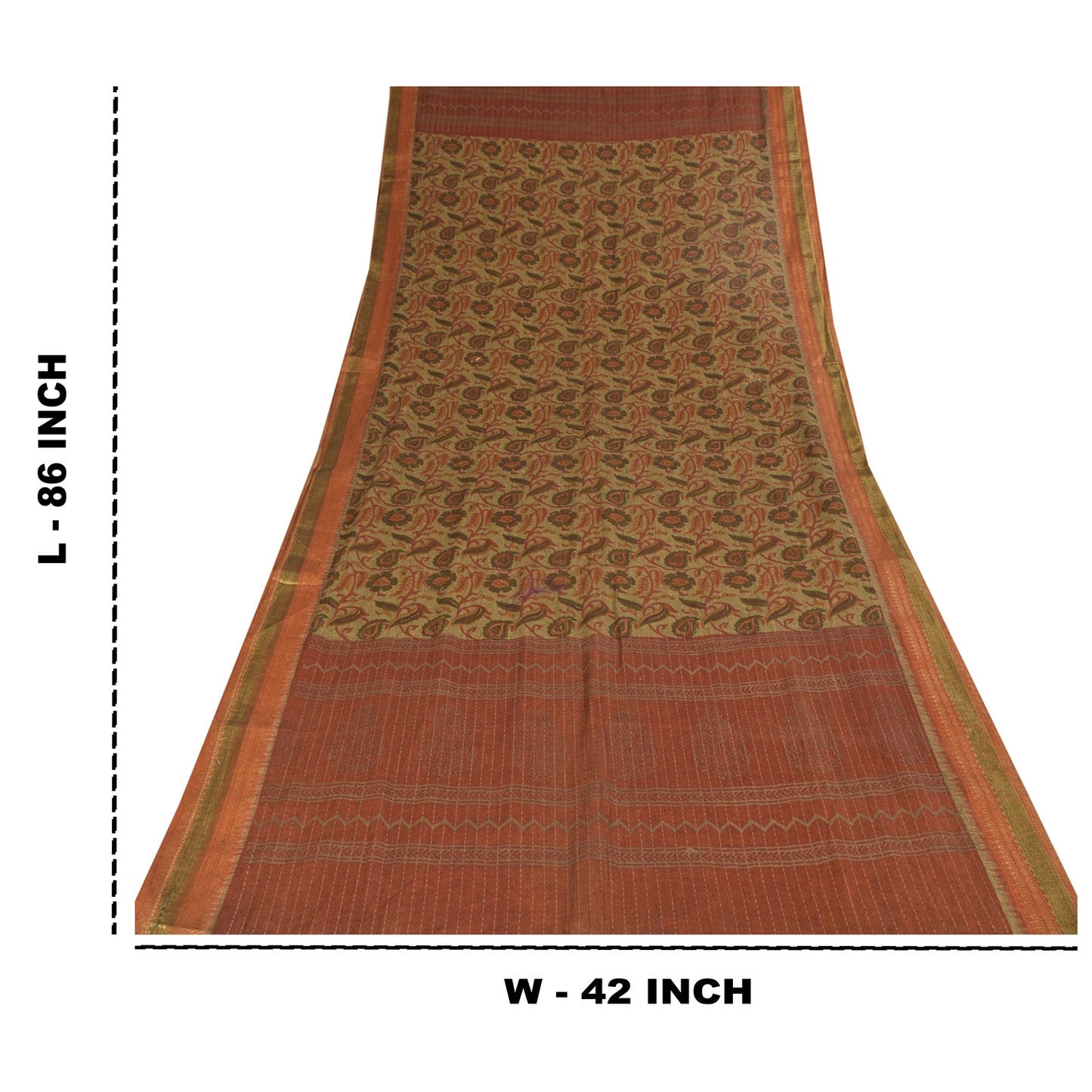 Sanskriti Vintage Beige Dupatta Long Stole Pure Cotton Printed Woven Wrap Hijab