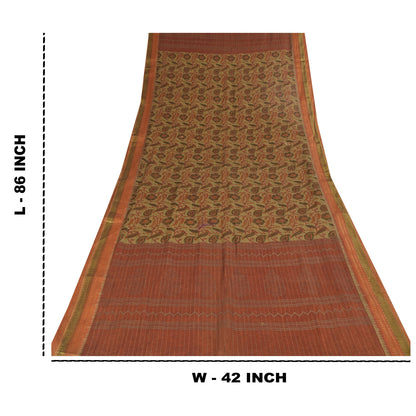Sanskriti Vintage Beige Dupatta Long Stole Pure Cotton Printed Woven Wrap Hijab