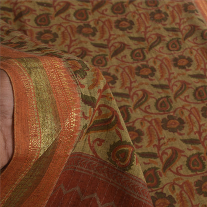 Sanskriti Vintage Beige Dupatta Long Stole Pure Cotton Printed Woven Wrap Hijab