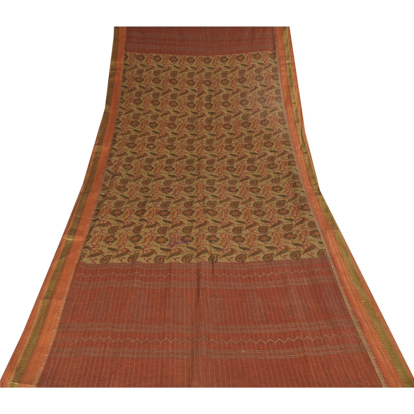 Sanskriti Vintage Beige Dupatta Long Stole Pure Cotton Printed Woven Wrap Hijab