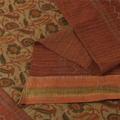 Sanskriti Vintage Beige Dupatta Long Stole Pure Cotton Printed Woven Wrap Hijab