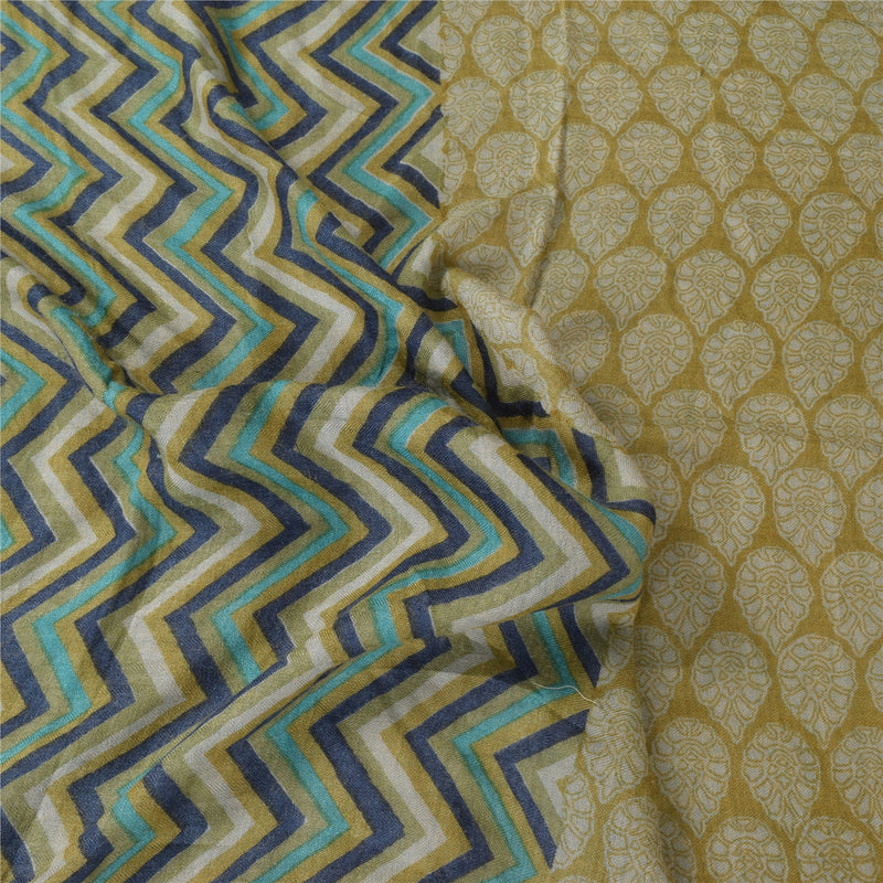 Sanskriti Vintage Yellow Dupatta Long Stole Pure Silk Block Printed Wrap Veil