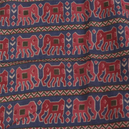 Sanskriti Vintage Long Dupatta/Stole Pure Woolen Blue/Red Elephant printed Veil