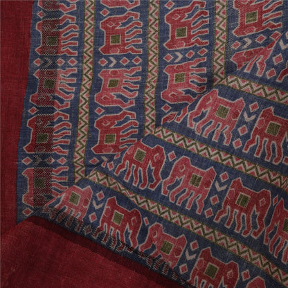 Sanskriti Vintage Long Dupatta/Stole Pure Woolen Blue/Red Elephant printed Veil