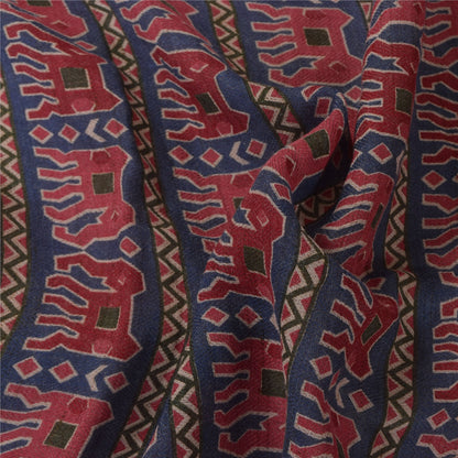 Sanskriti Vintage Long Dupatta/Stole Pure Woolen Blue/Red Elephant printed Veil