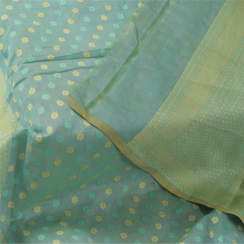 Sanskriti Vintage Aqua Blue Dupatta Long Stole Blend Cotton Woven Premium HIjab