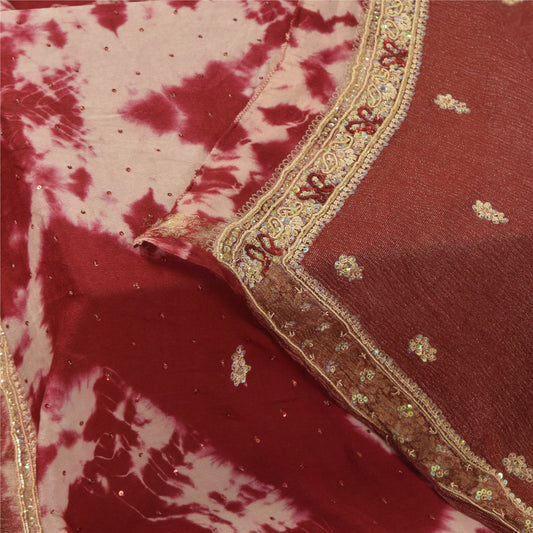 Sanskriti Vintage Rød Dupatta Lang Stola Ren Silke Håndperlet Batik Slør