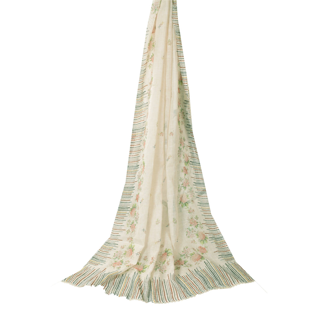 Sanskriti Vintage Ivory Dupatta Long Stole Art Silk Printed Premium Wrap Scarves