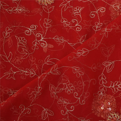 Sanskriti Vintage Red Dupatta Long Stole Pure Georgette Hand Beaded Wrap Scarves
