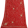 Sanskriti Vintage Red Dupatta Long Stole Pure Georgette Hand Beaded Wrap Scarves
