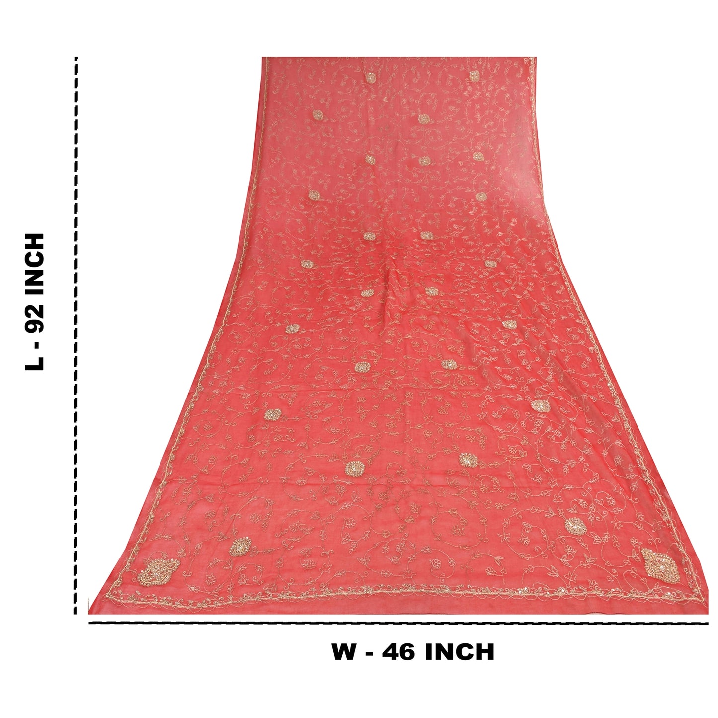 Sanskriti Vintage Red Dupatta Long Stole Pure Georgette Hand Beaded Wrap Scarves