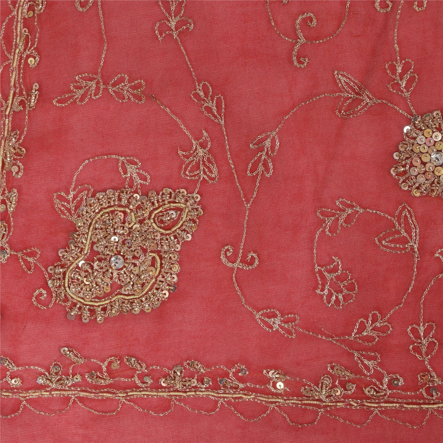 Sanskriti Vintage Red Dupatta Long Stole Pure Georgette Hand Beaded Wrap Scarves