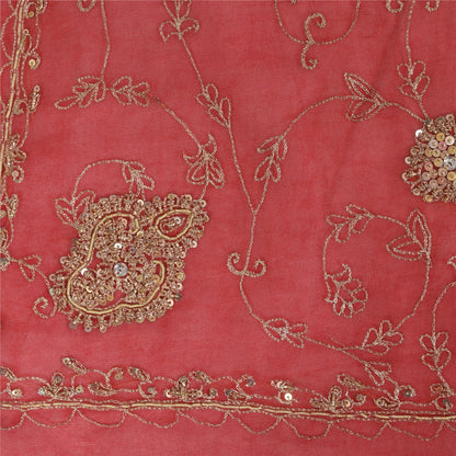 Sanskriti Vintage Red Dupatta Long Stole Pure Georgette Hand Beaded Wrap Scarves