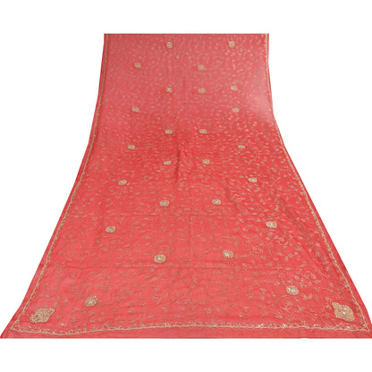 Sanskriti Vintage Red Dupatta Long Stole Pure Georgette Hand Beaded Wrap Scarves