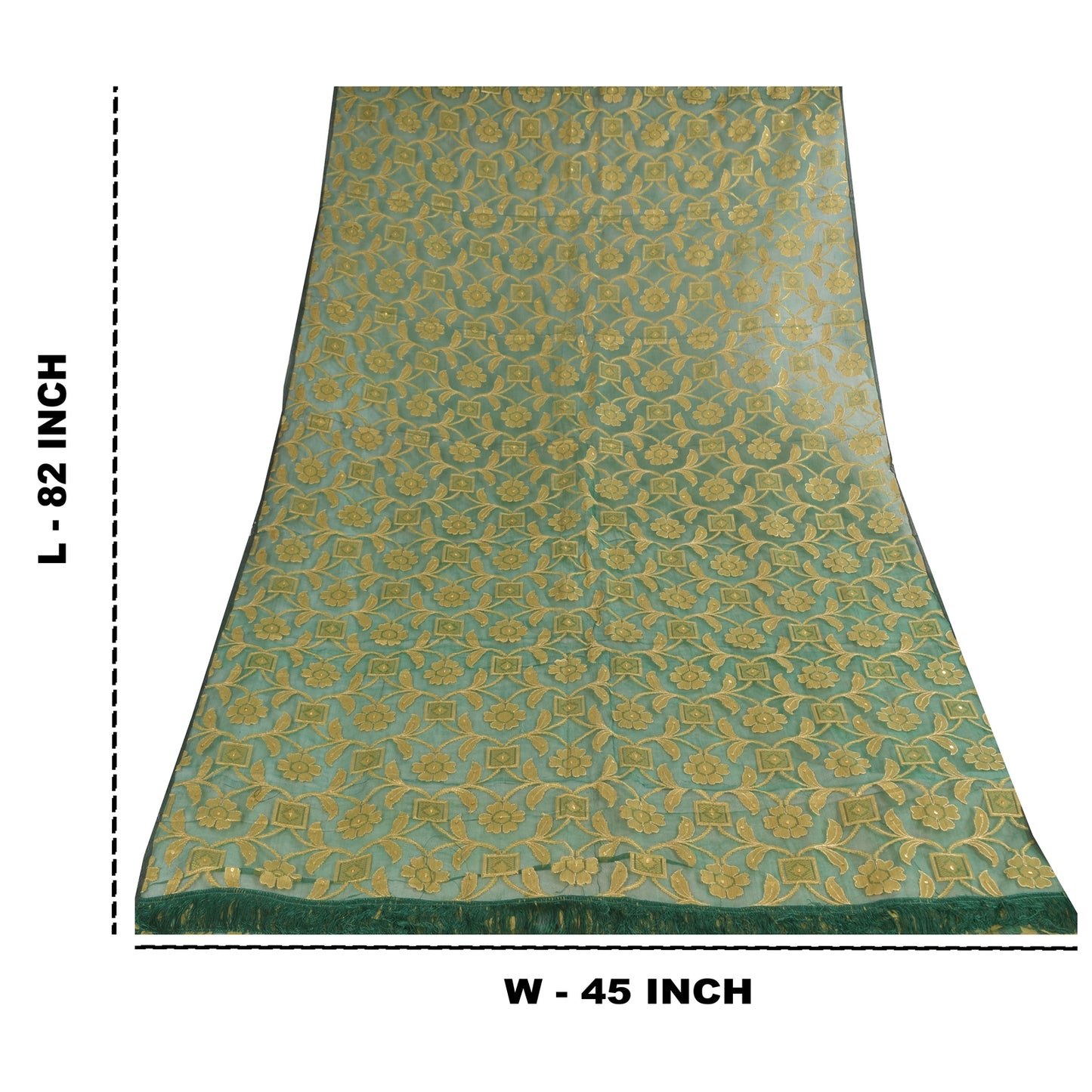 Sanskriti Vintage Green Dupatta Long Stole Pure Silk Hand Beaded Premium Scarves