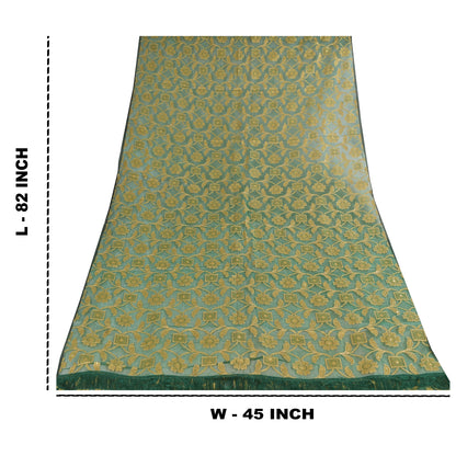 Sanskriti Vintage Green Dupatta Long Stole Pure Silk Hand Beaded Premium Scarves