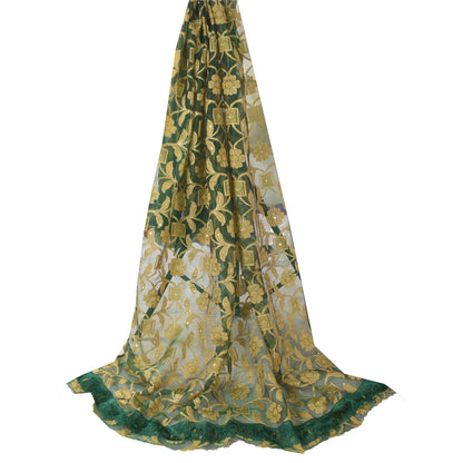Sanskriti Vintage Green Dupatta Long Stole Pure Silk Hand Beaded Premium Scarves