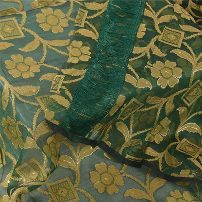 Sanskriti Vintage Green Dupatta Long Stole Pure Silk Hand Beaded Premium Scarves