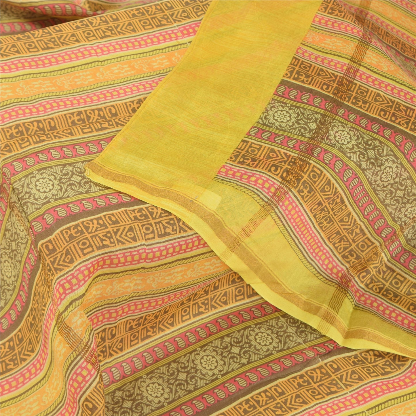 Sanskriti Vintage Yellow Dupatta Long Stole Pure Cotton Printed Premium Scarves