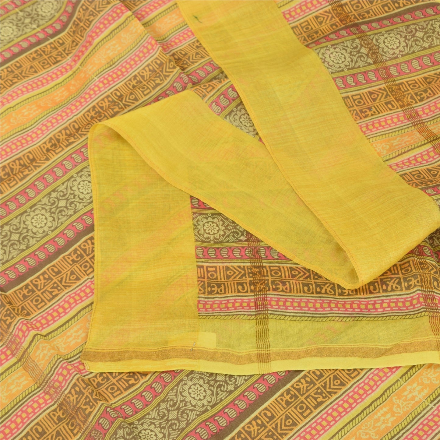 Sanskriti Vintage Yellow Dupatta Long Stole Pure Cotton Printed Premium Scarves