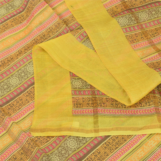 Sanskriti Vintage Yellow Dupatta Long Stole Pure Cotton Printed Premium Scarves