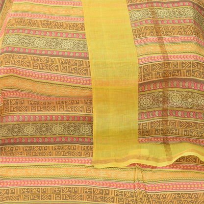 Sanskriti Vintage Yellow Dupatta Long Stole Pure Cotton Printed Premium Scarves
