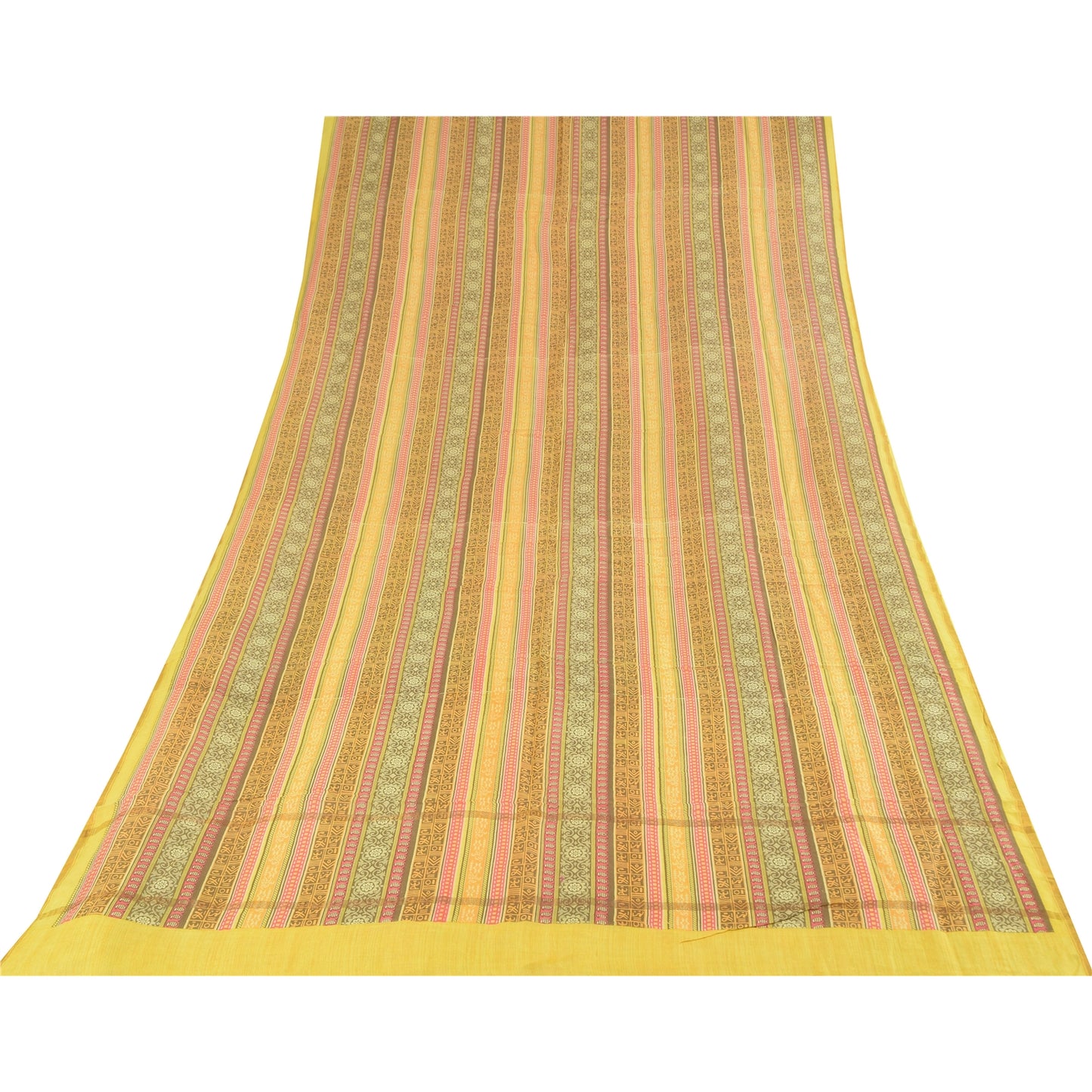 Sanskriti Vintage Yellow Dupatta Long Stole Pure Cotton Printed Premium Scarves
