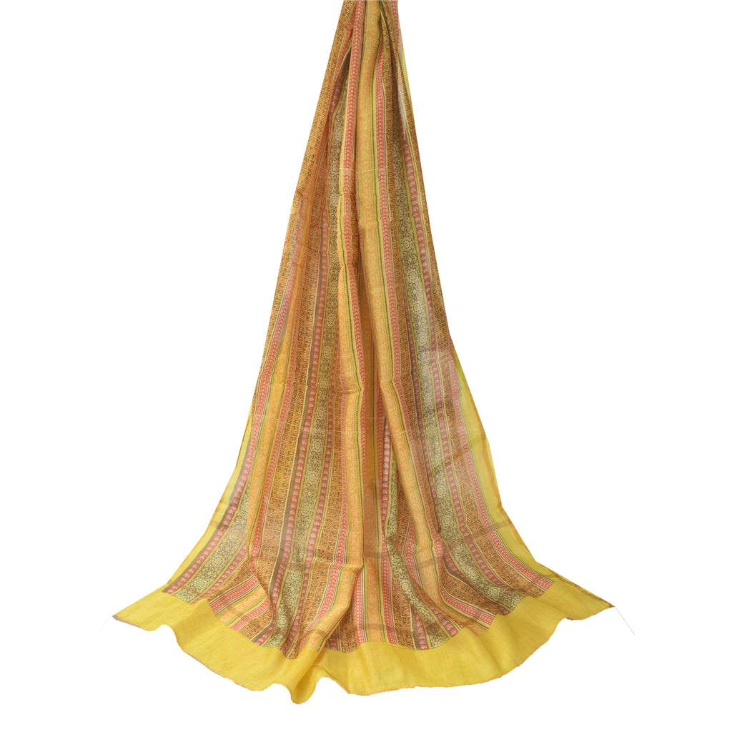 Sanskriti Vintage Yellow Dupatta Long Stole Pure Cotton Printed Premium Scarves