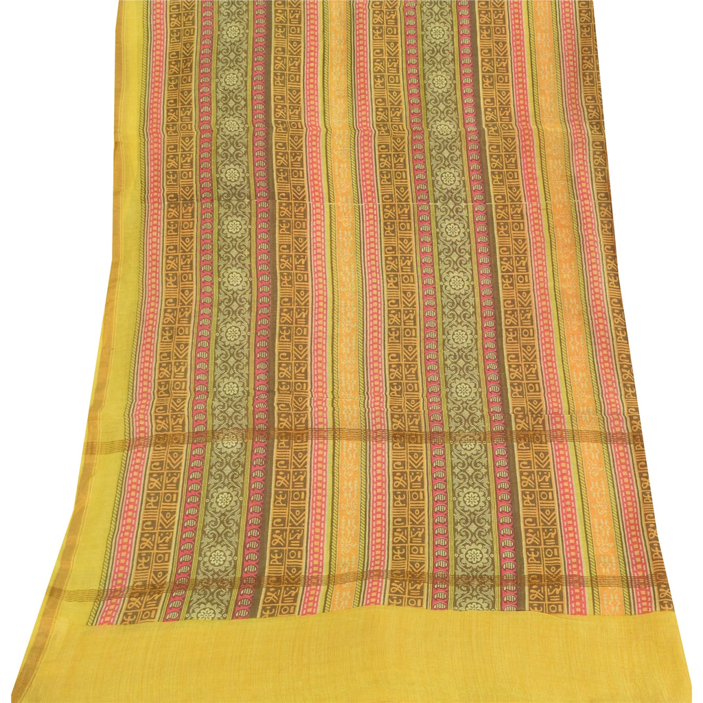 Sanskriti Vintage Yellow Dupatta Long Stole Pure Cotton Printed Premium Scarves