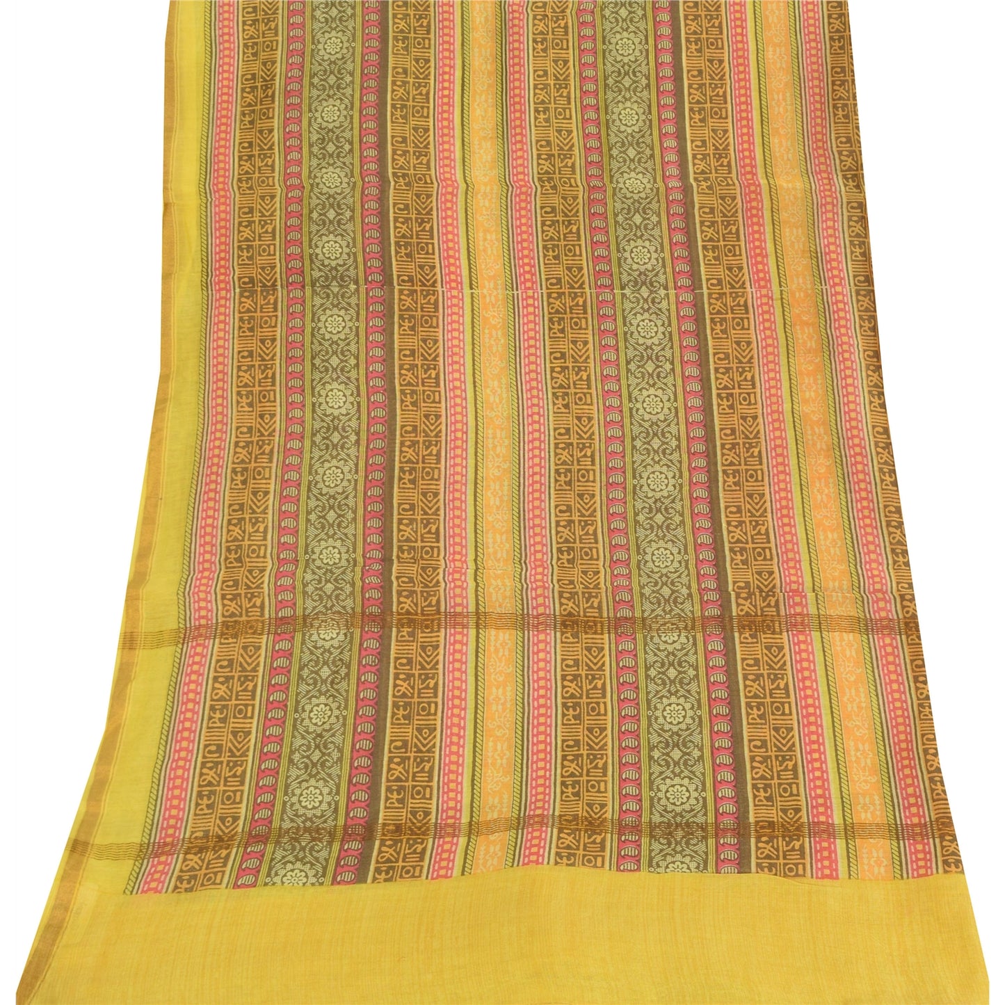 Sanskriti Vintage Yellow Dupatta Long Stole Pure Cotton Printed Premium Scarves