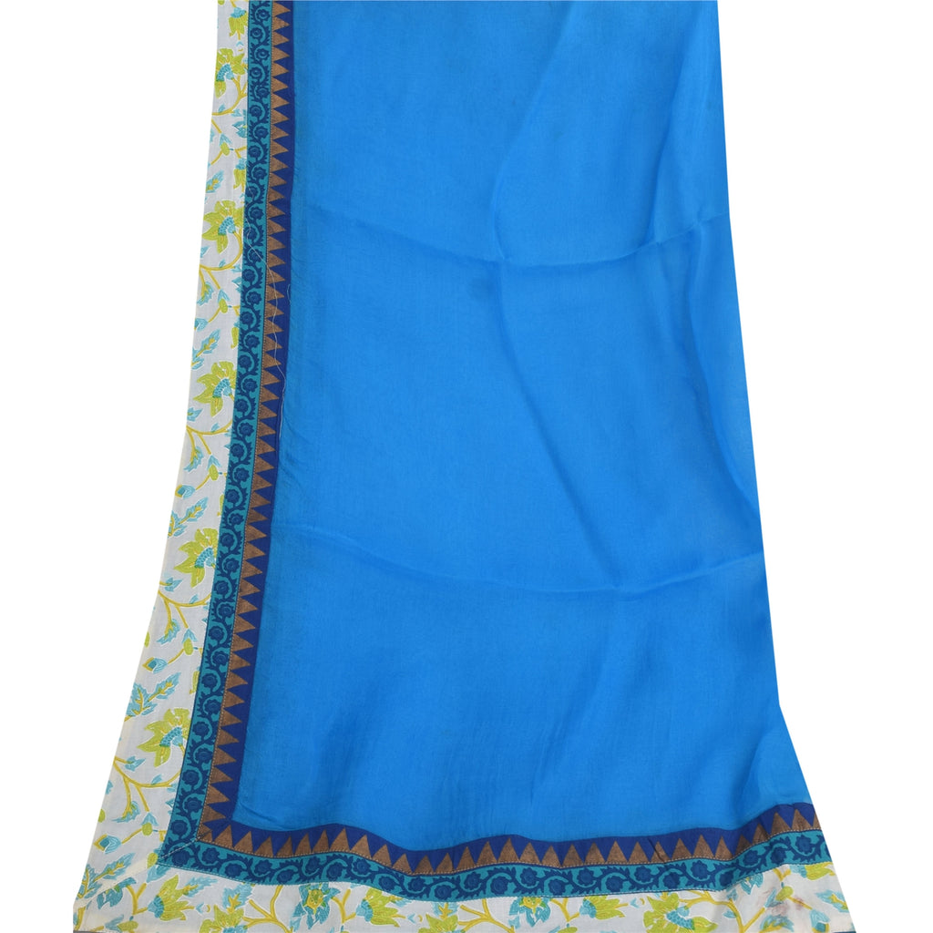 Sanskriti Vintage Long Dupatta/Stole Pure Georgette Blue Solid/Patch Scarf Veil