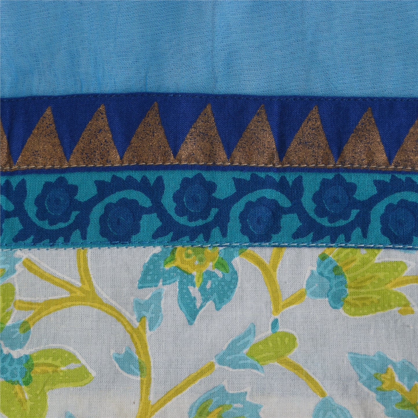 Sanskriti Vintage Long Dupatta/Stole Pure Georgette Blue Solid/Patch Scarf Veil