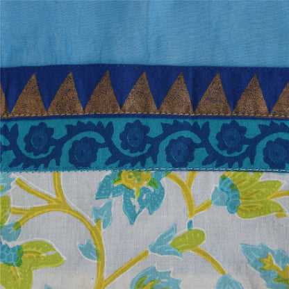 Sanskriti Vintage Long Dupatta/Stole Pure Georgette Blue Solid/Patch Scarf Veil