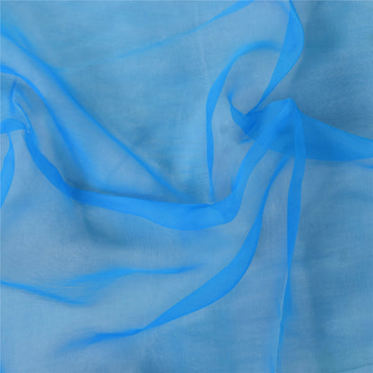 Sanskriti Vintage Long Dupatta/Stole Pure Georgette Blue Solid/Patch Scarf Veil