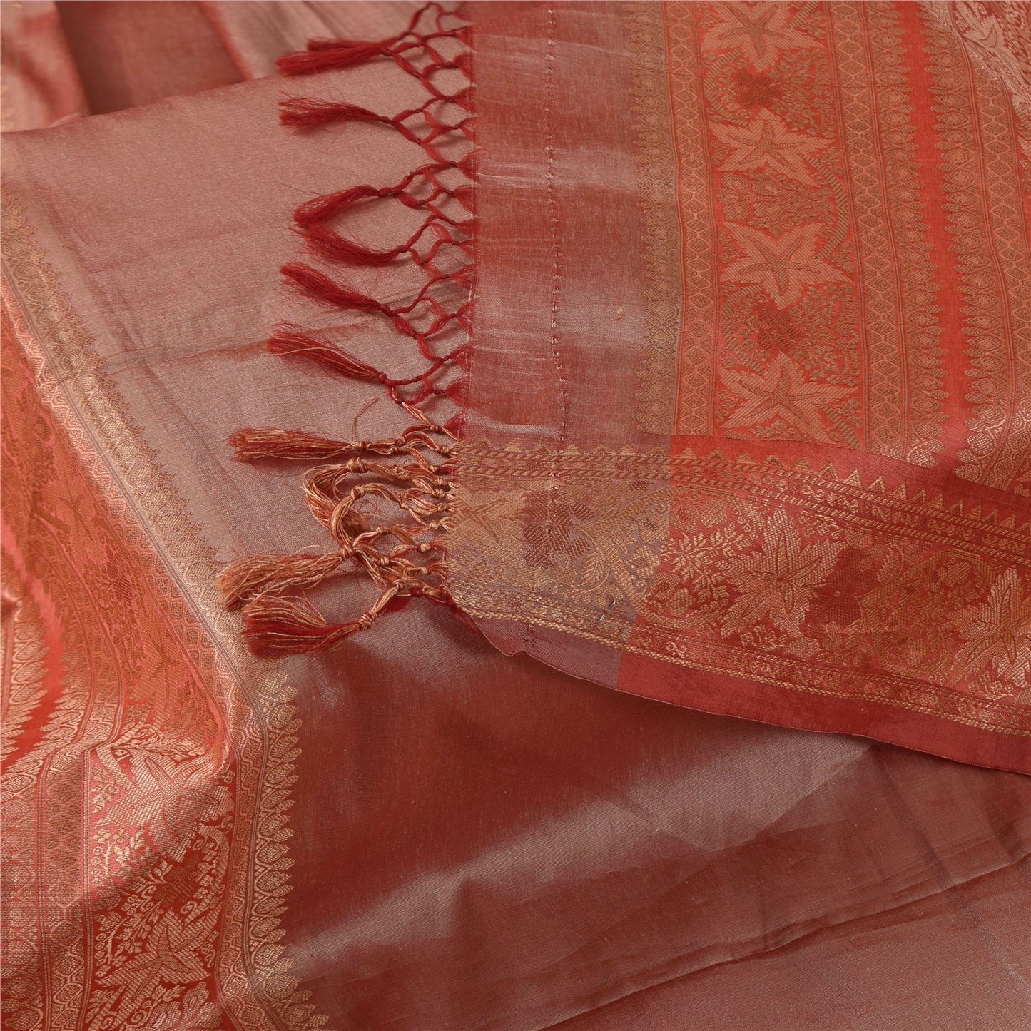Sanskriti Vintage Long Dupatta/Stole Artificial Silk Woven/Solid Pink Scarf Veil