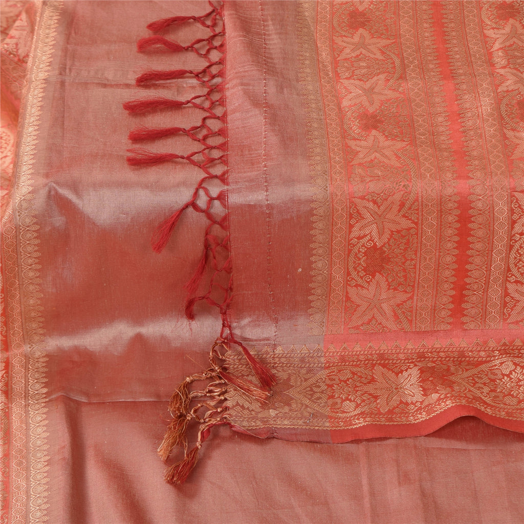 Sanskriti Vintage Long Dupatta/Stole Artificial Silk Woven/Solid Pink Scarf Veil