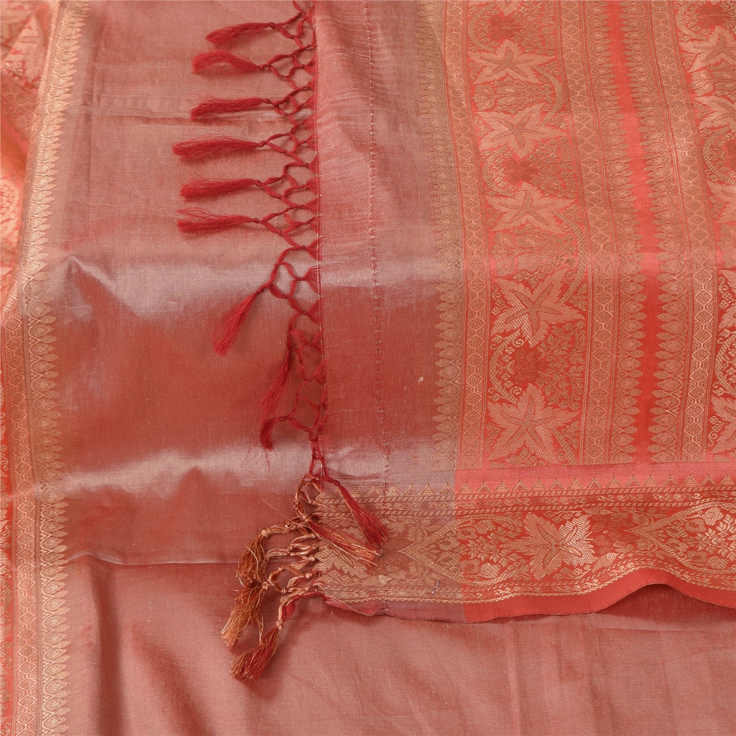 Sanskriti Vintage Long Dupatta/Stole Artificial Silk Woven/Solid Pink Scarf Veil