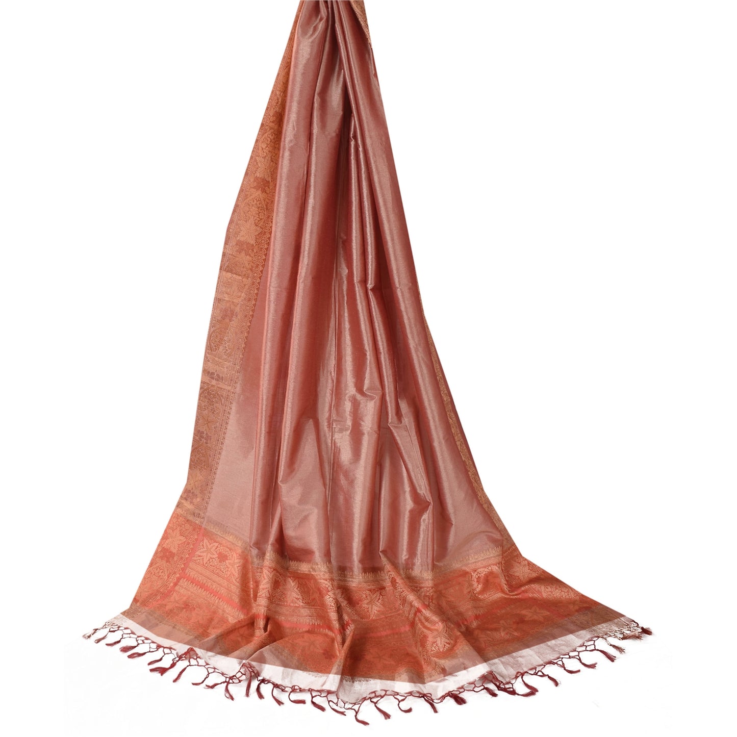 Sanskriti Vintage Long Dupatta/Stole Artificial Silk Woven/Solid Pink Scarf Veil
