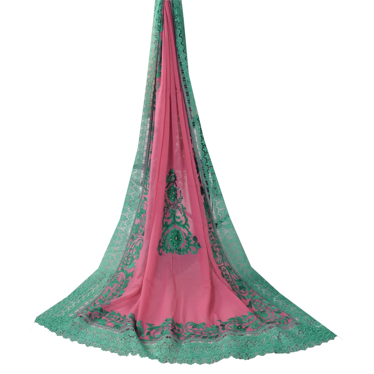 Sanskriti Vintage Long Dupatta/Stole Pure Georgette Embroidered Pink Scarf Veil