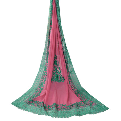 Sanskriti Vintage Long Dupatta/Stole Pure Georgette Embroidered Pink Scarf Veil