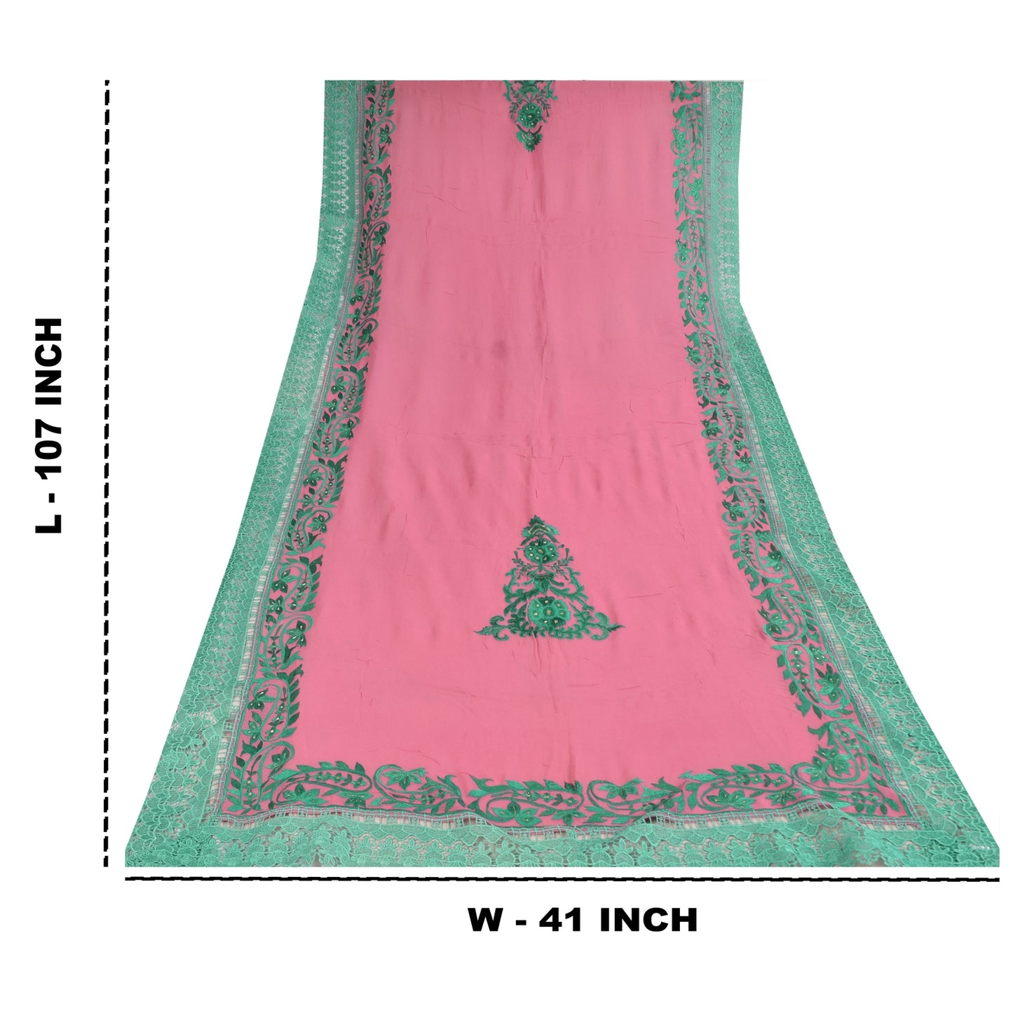 Sanskriti Vintage Long Dupatta/Stole Pure Georgette Embroidered Pink Scarf Veil