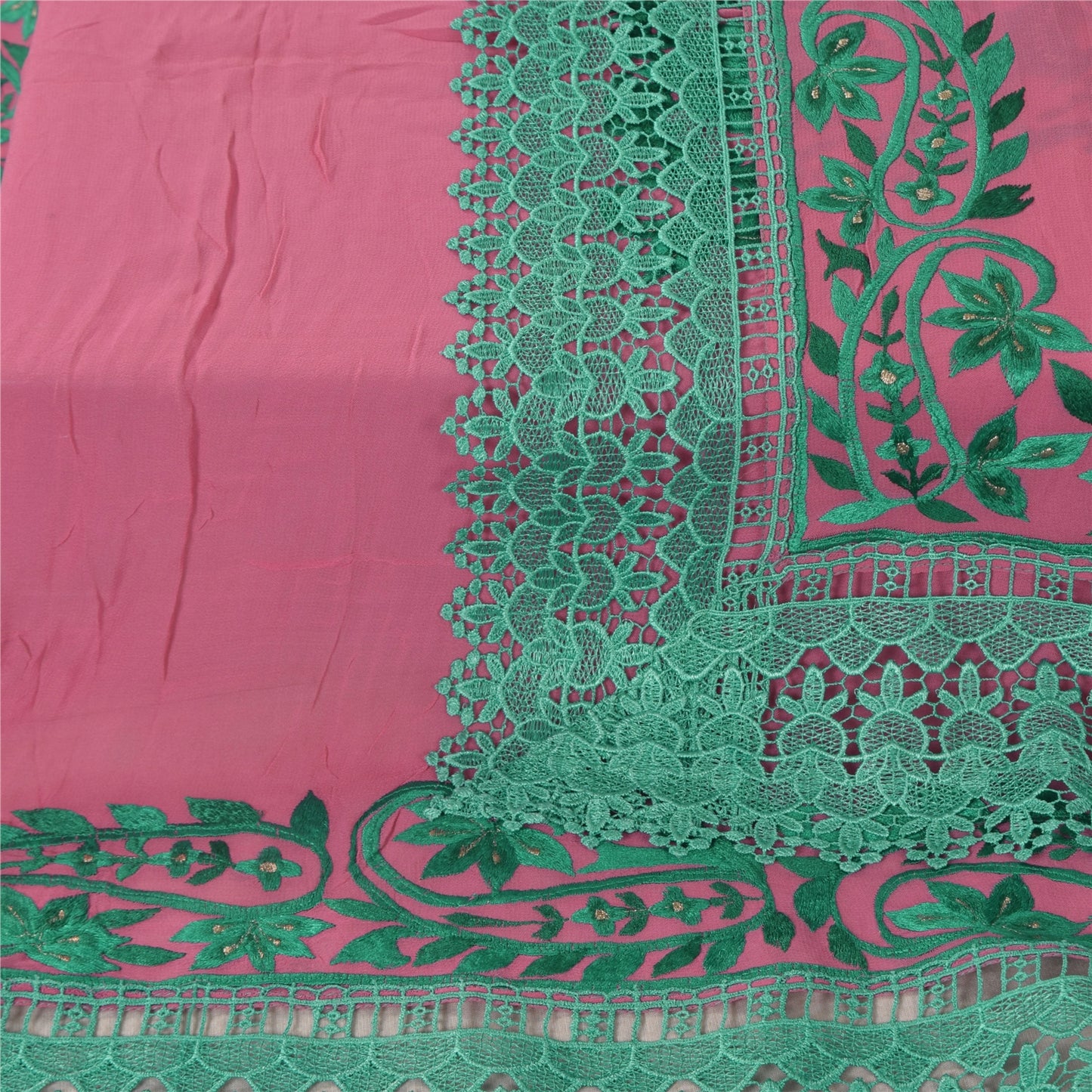 Sanskriti Vintage Long Dupatta/Stole Pure Georgette Embroidered Pink Scarf Veil