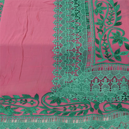 Sanskriti Vintage Long Dupatta/Stole Pure Georgette Embroidered Pink Scarf Veil