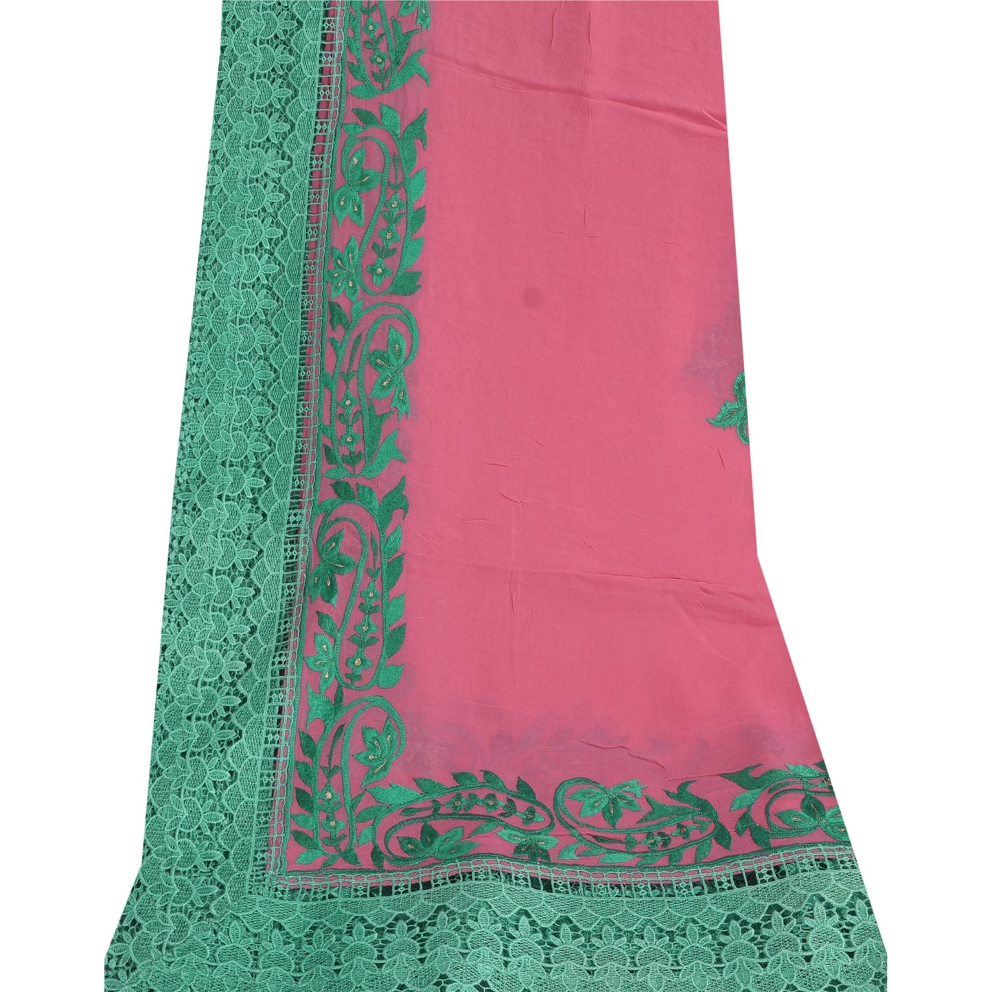Sanskriti Vintage Long Dupatta/Stole Pure Georgette Embroidered Pink Scarf Veil