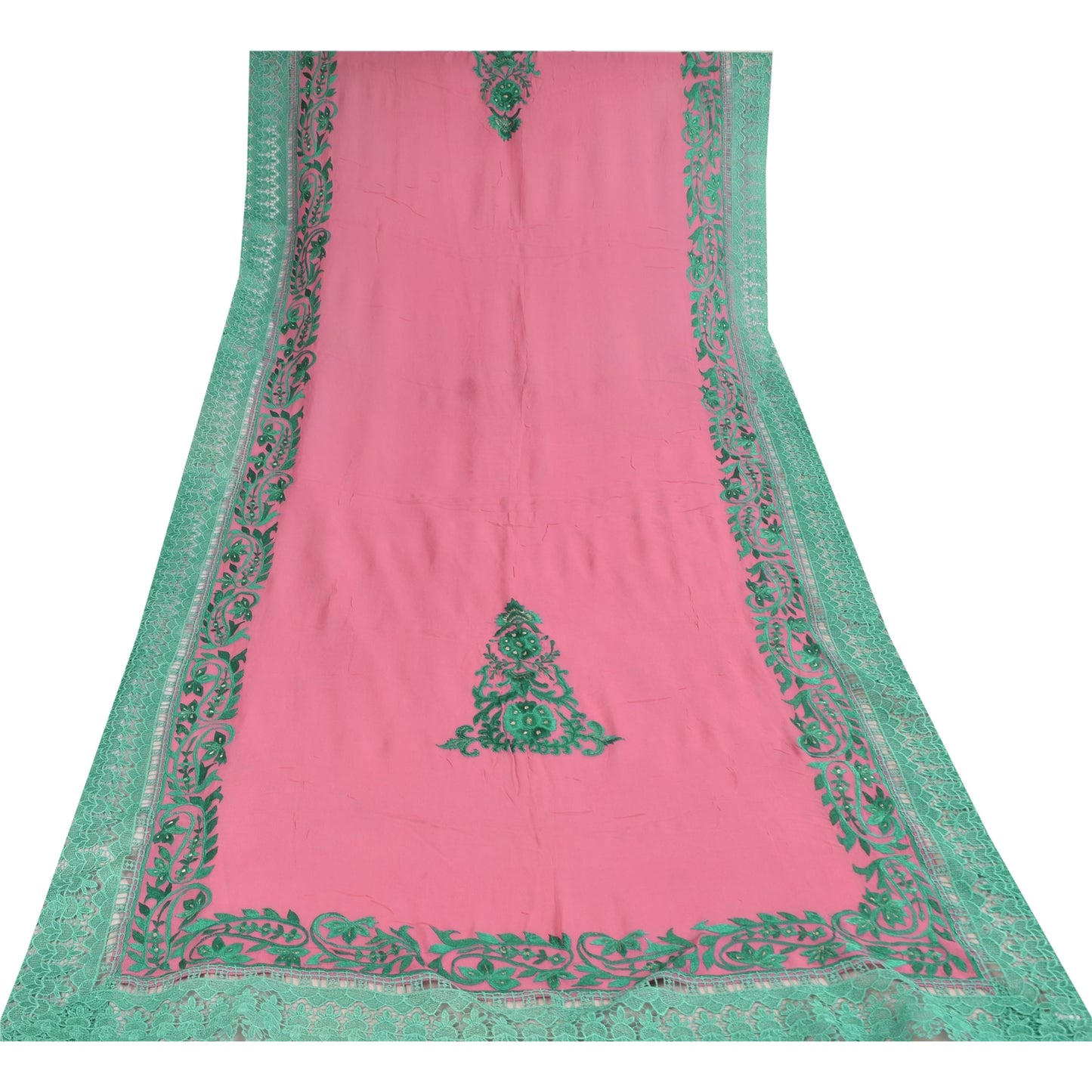 Sanskriti Vintage Long Dupatta/Stole Pure Georgette Embroidered Pink Scarf Veil